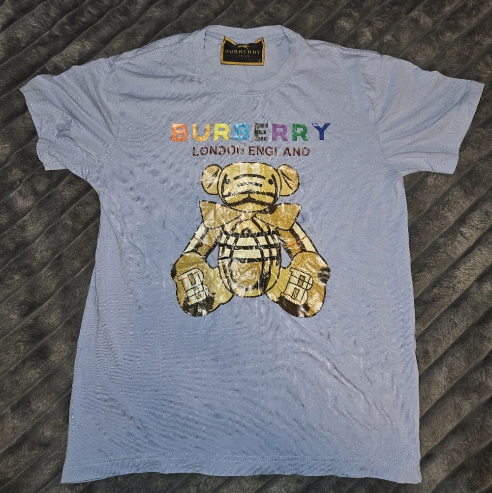Burberry Blue T-Shirt with Bear Graphic *small flaws